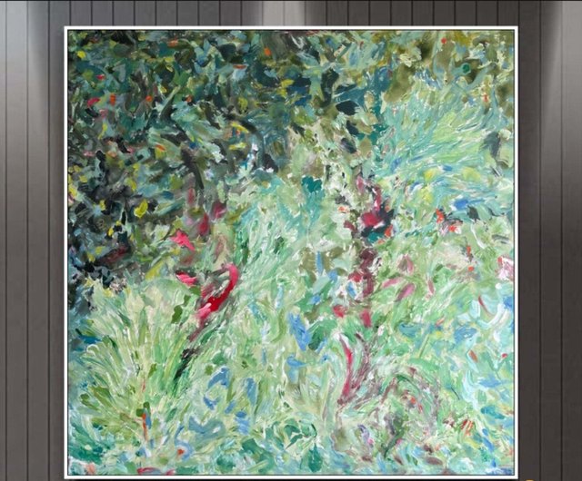 キャンバス上の抽象的な緑の絵画モダンなカラフルなアートワーク