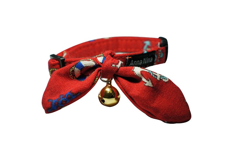 [AnnaNina] Pet Dog Collar Red Sea Anchor Kelly Towel S~2L - Collars & Leashes - Cotton & Hemp 