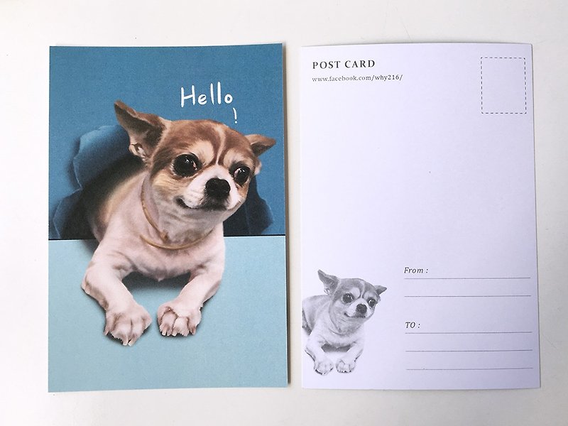 Animal illustration postcard [Chihuahua out of torn paper] - การ์ด/โปสการ์ด - กระดาษ ขาว