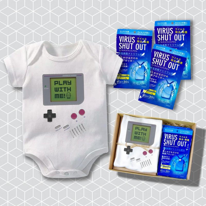 GameBaby遊戲寶寶 病毒退散掛片 新生兒禮盒 包屁衣短袖 白 - 彌月禮盒 - 棉．麻 白色