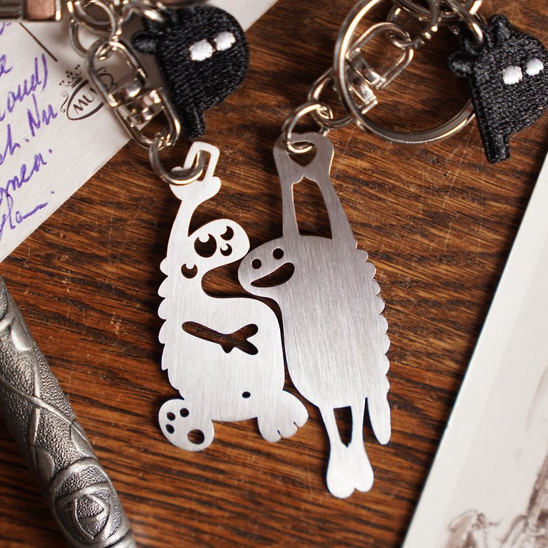 Memories of adventure together‧Combined Stainless Steel pendant/key ring couple exchange gifts Valentine's Day - Keychains - Stainless Steel Silver