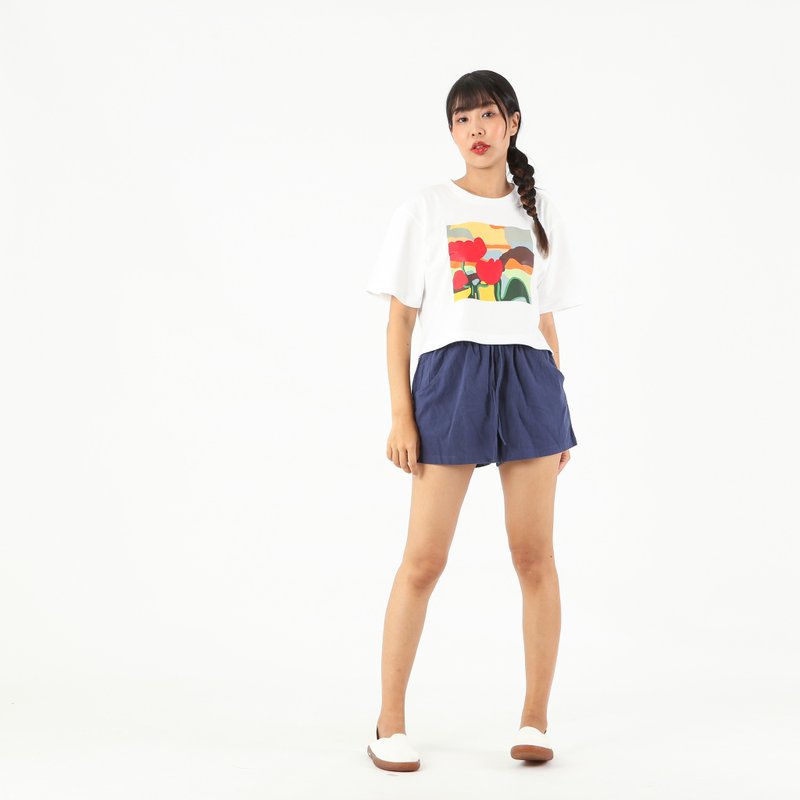 T-Shirt Crop Cotton Digital Print Screen - เสื้อยืดผู้หญิง - ผ้าฝ้าย/ผ้าลินิน ขาว