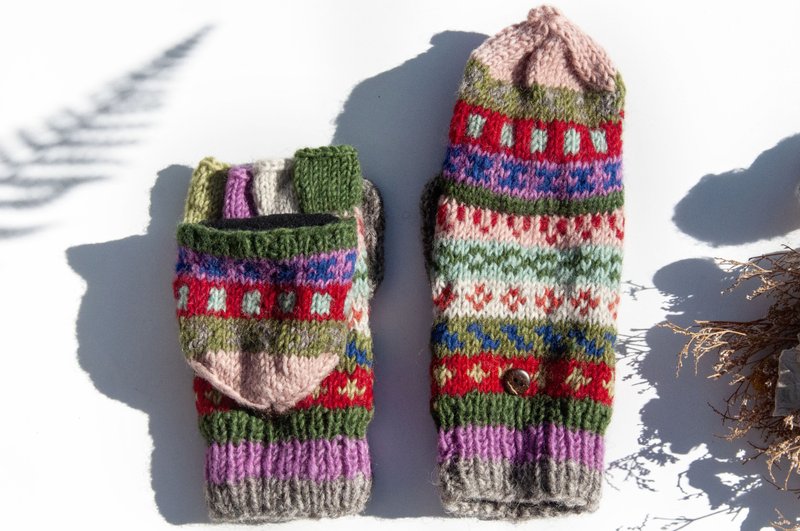 Hand-woven pure wool knitted gloves/removable warm gloves/inner brushed gloves/touch gloves-Nordic - Gloves & Mittens - Wool Multicolor