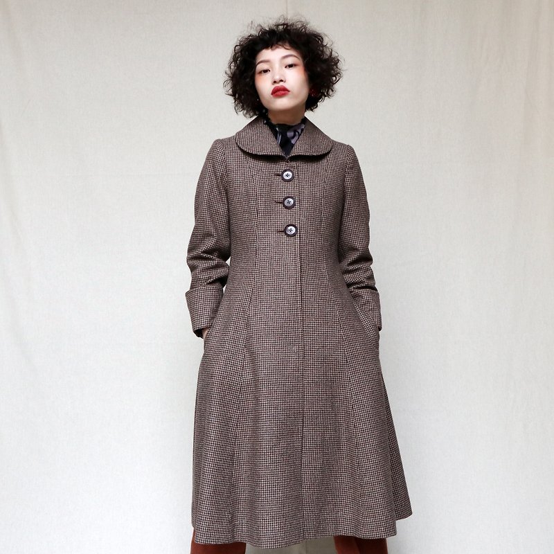 Pumpkin Vintage. Ancient brown round buckle wool coat coat - Women's Casual & Functional Jackets - Wool Brown