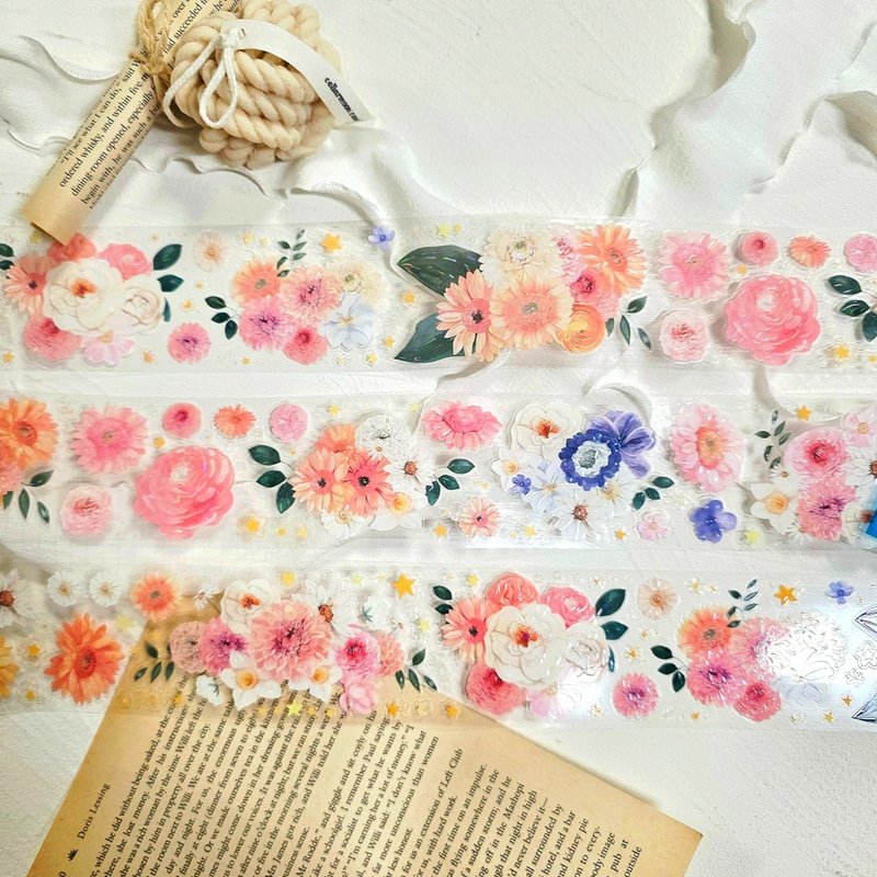 Pre-Cut Segment_LOPO Pastel Flower Iridescent Kiss-Cut Masking Tape 2m - 紙膠帶/和紙/PET - 其他材質 