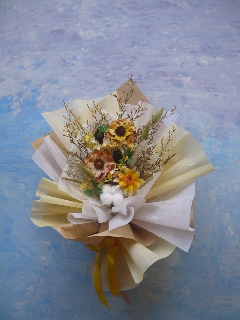 追分朝陽.陽光黃色系.乾燥花.永生花.情人節.生日.畢業花束 - 乾燥花/永生花 - 植物．花 黃色