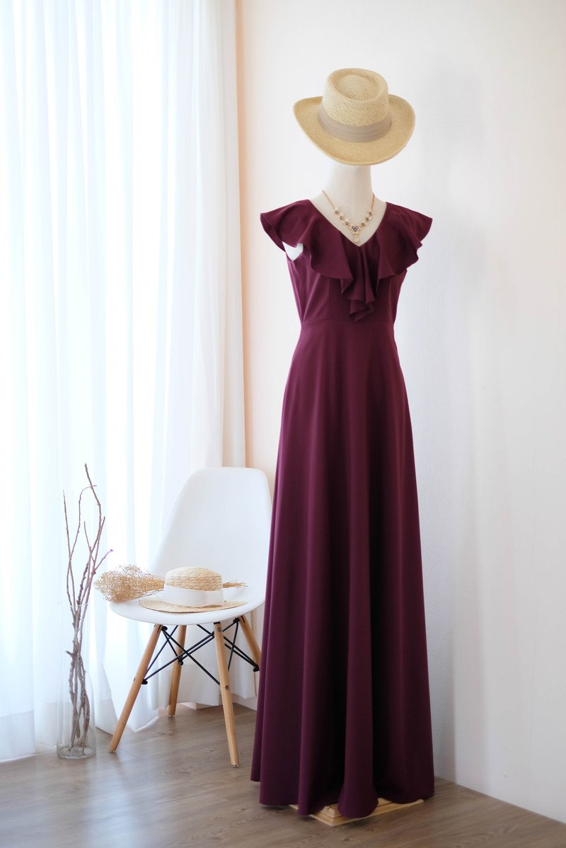 Maroon Red Maxi dress Summer dress Bridesmaid dress Cocktail party dress - ชุดราตรี - เส้นใยสังเคราะห์ สีแดง