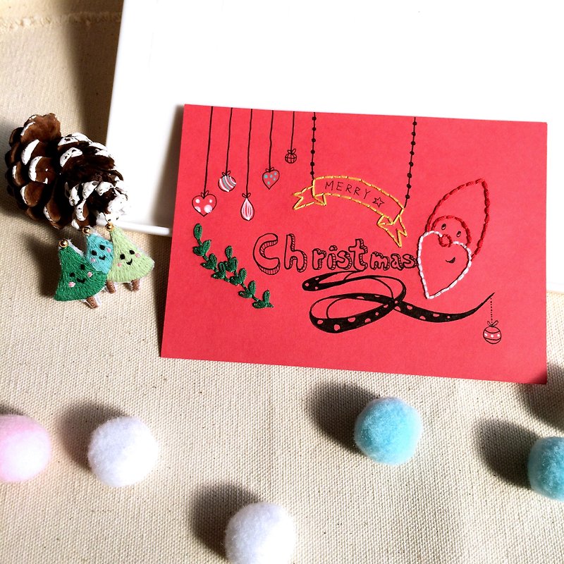 C'est trop Mignon \\ * handmade embroidery embroidery hand-painted greeting cards (including envelopes) - Cards & Postcards - Paper Red
