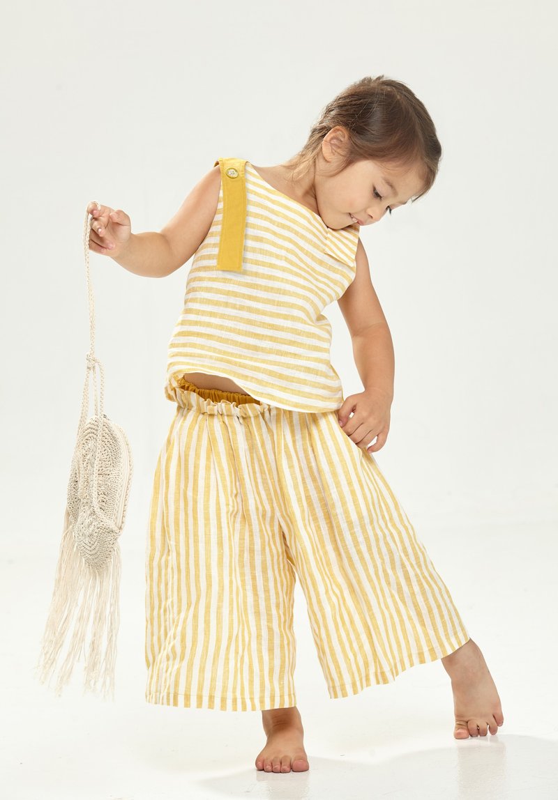 Ángeles-Eliska Striped Wide-Leg Linen Pants (2 Colors) - กางเกง - ผ้าฝ้าย/ผ้าลินิน 