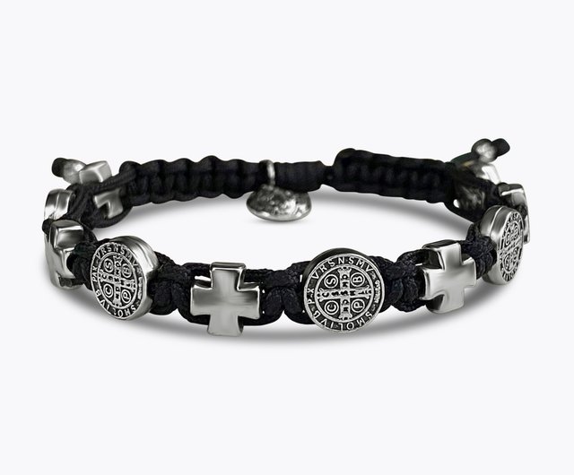 Black Woven St. Benedict Medals Bracelet