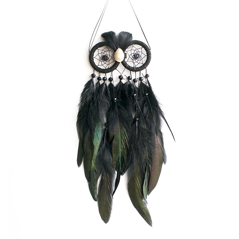 Owl Style Dream Catcher - Black Skull - Birthday Gift, Exchange of Gifts - ของวางตกแต่ง - วัสดุอื่นๆ สีดำ