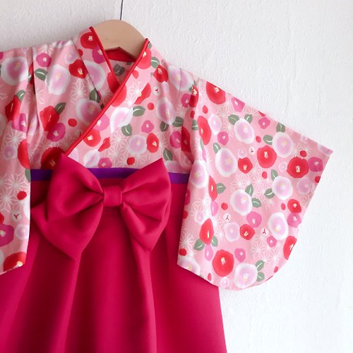 Sakura Studio Japan Hakama Dress 日本褲和服-山茶花Pink-Wine Red (女童/嬰兒/兒童)