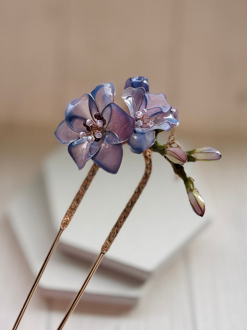 紫色小蒼蘭雙釵U型髮簪 一隻販售 - 髮夾/髮圈 - 樹脂 紫色