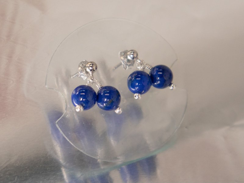 925 sterling silver happy twin fruit. Lapis Lazuli 6mm. dangling earrings - ต่างหู - เครื่องเพชรพลอย สีน้ำเงิน