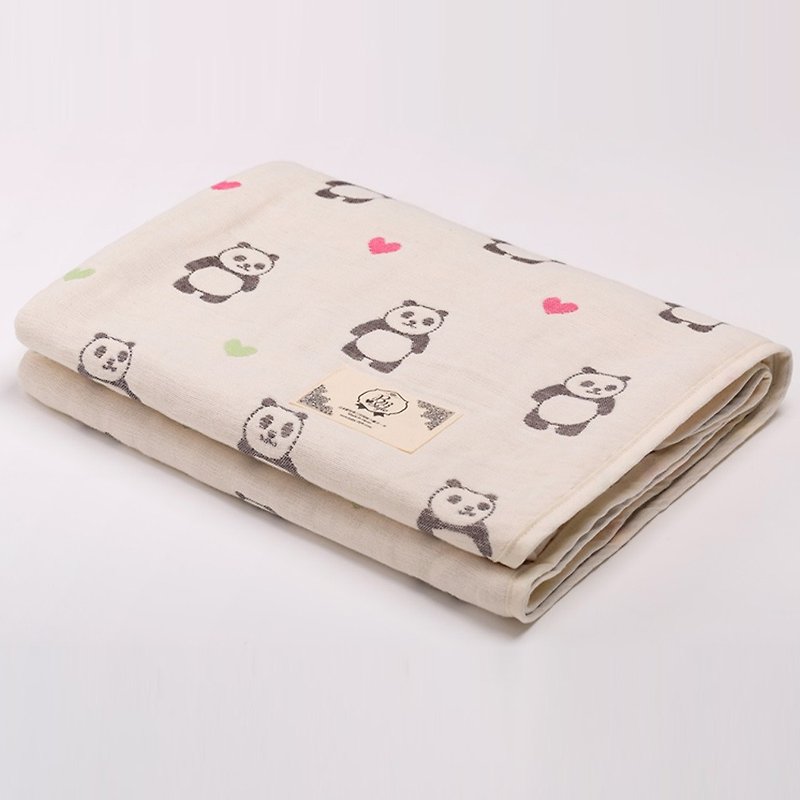 [Made in Japan Mikawa Cotton] Six-fold gauze quilt-Turn your head around, Love Panda M - Blankets & Throws - Cotton & Hemp 