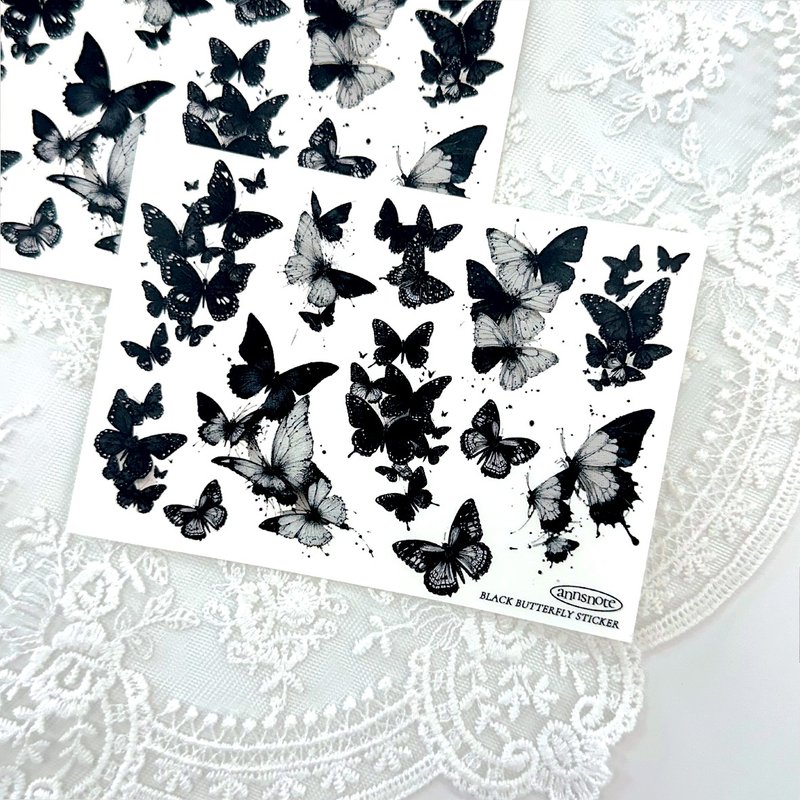 Black Small Butterfly PET Sticker (anns note) vintage - 貼紙 - 紙 黑色
