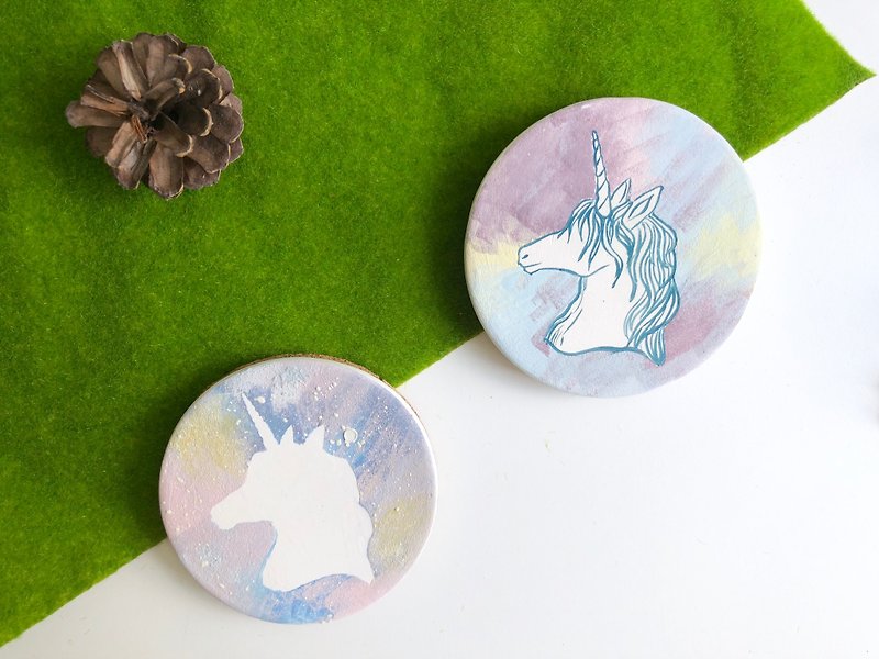 Hand paint ceramic Galaxy unicorn  -Absorbent Coaster - Coasters - Pottery Blue