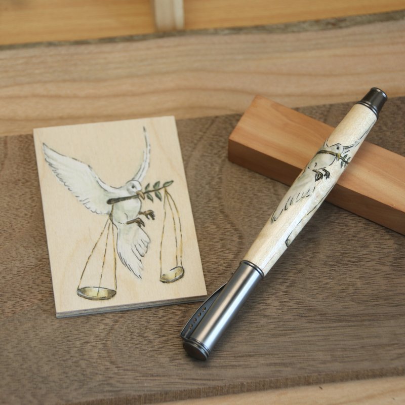 In stock - watercolor hand-painted maple - Libra/Germany SCHMIDT pull-out ballpoint pen - ไส้ปากกาโรลเลอร์บอล - ไม้ สีนำ้ตาล