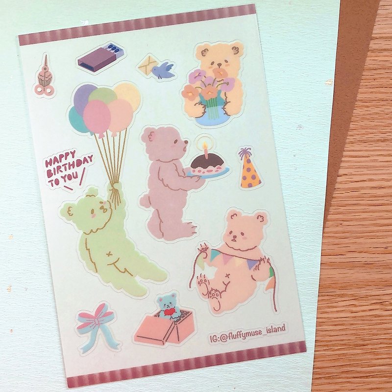Happy birthday, fluffy bear - sticker sheet - Stickers - Plastic 