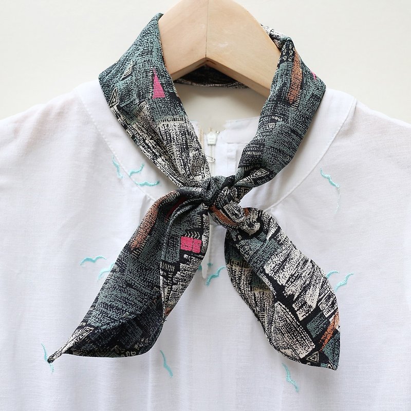 JOJA│日本の古い布の手のスカーフ/スカーフ/リボン/ストラップ - スカーフ - コットン・麻 グリーン