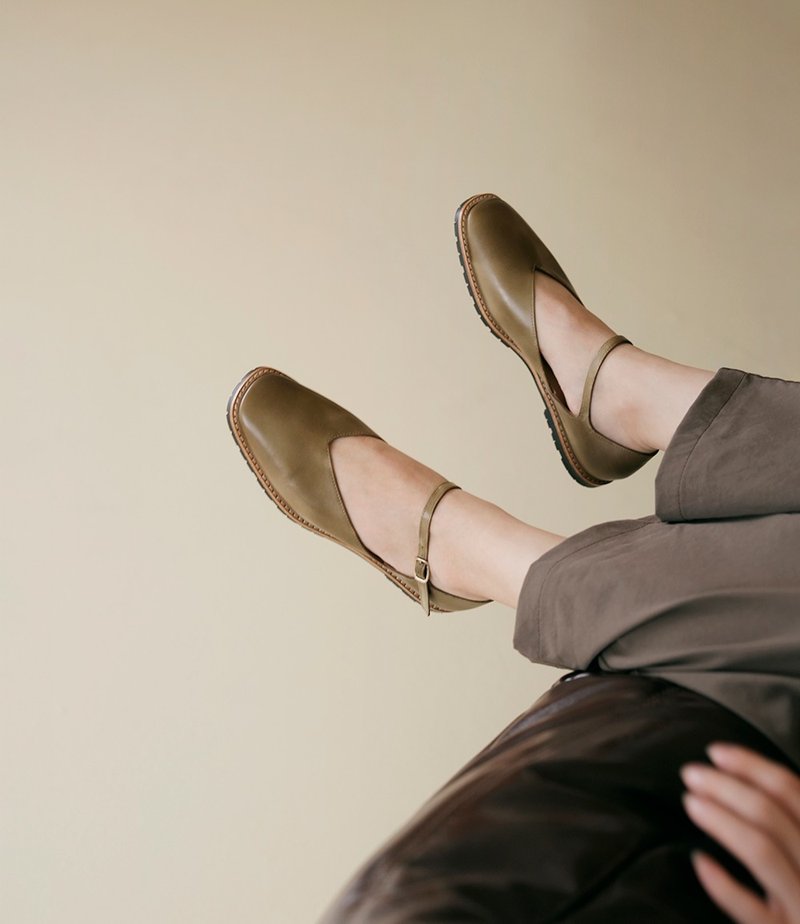 Lely Ankle Strap Ballet Flats - Cocoa - Mary Jane Shoes & Ballet Shoes - Genuine Leather Khaki