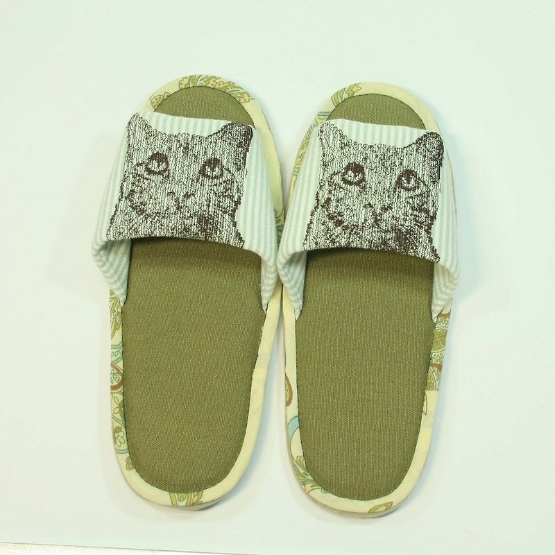 Embroidery Room Drag 10 Cats - รองเท้าลำลองผู้หญิง - ผ้าฝ้าย/ผ้าลินิน สีเขียว
