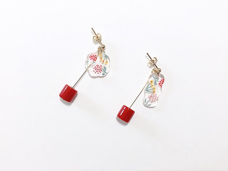 Clear flower box handmade earrings hand-painted limited edition dangling ear pins/ Clip-On - Earrings & Clip-ons - Other Materials 