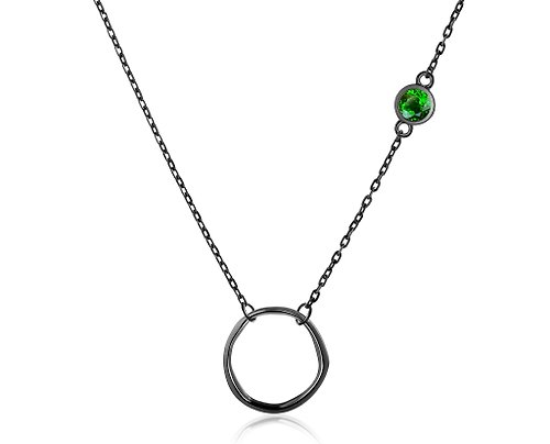 Majade Jewelry Design 綠透輝石925純銀項鍊 不對稱側鑲圓形項鍊 5月誕生石業力鎖骨鏈