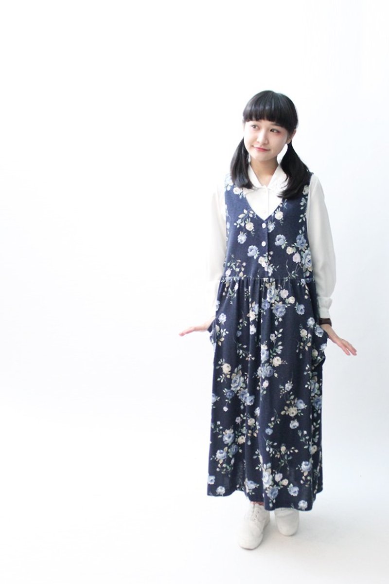 [US] air blue flowers RE0406D673 loose camisole vintage dress - One Piece Dresses - Other Materials Blue