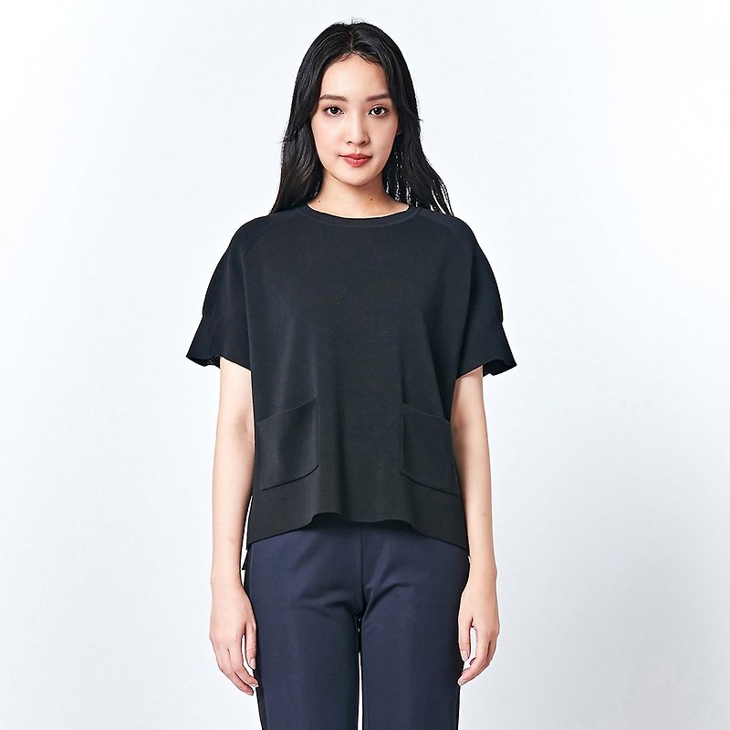 KeyWear Raglan Sleeve Drop Sleeve Knitted Top-Black-0AF05081 - Women's Sweaters - Cotton & Hemp Black