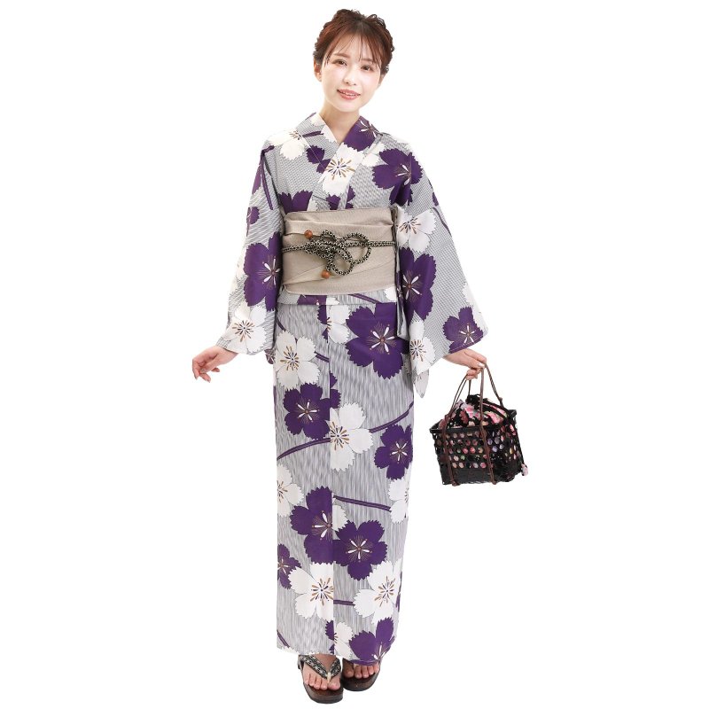 日本 和服 浴衣 女性 浴衣 腰帶 2件組 F Size x23F-04 yukata - 其他 - 棉．麻 紫色