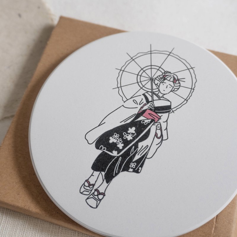 硅藻土吸水杯墊 日本女孩 - 白 送禮 禮物 - 擺飾/家飾品 - 環保材質 