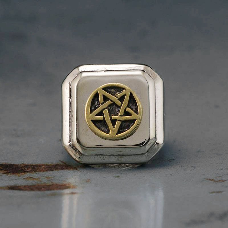 Biker Ring Skull sterling silver Satan Baphomet Pentagram Satanic Satanism star - General Rings - Other Metals Silver