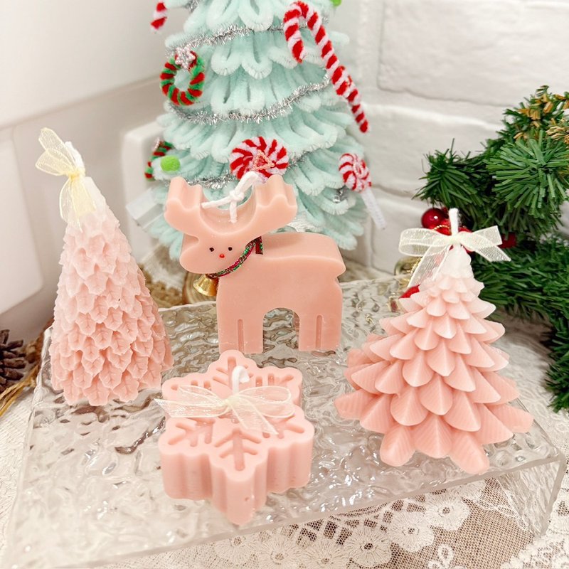 粉紅聖誕四件組禮盒限量聖誕禮物 - 香氛蠟燭/燭台 - 蠟 