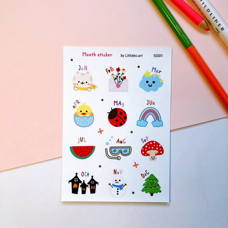 Cartoon Month Sticker Sheet SS011 - Stickers - Paper White