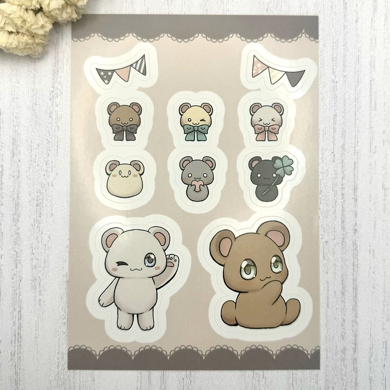 Half cut bear stuffed version - Stickers - Paper White