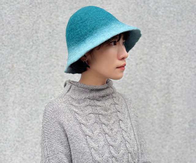 Wool felt bell-shaped fisherman hat_color of the sea - Shop TWINE