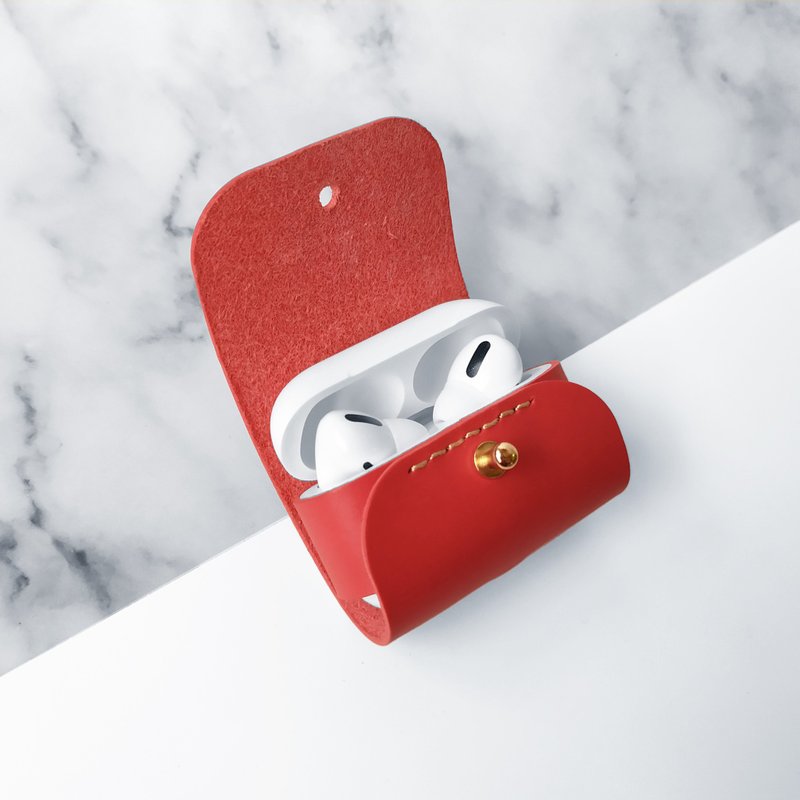 Airpods pro / leather case / genuine leather / leather hand-made / passion red - Keychains - Genuine Leather Red