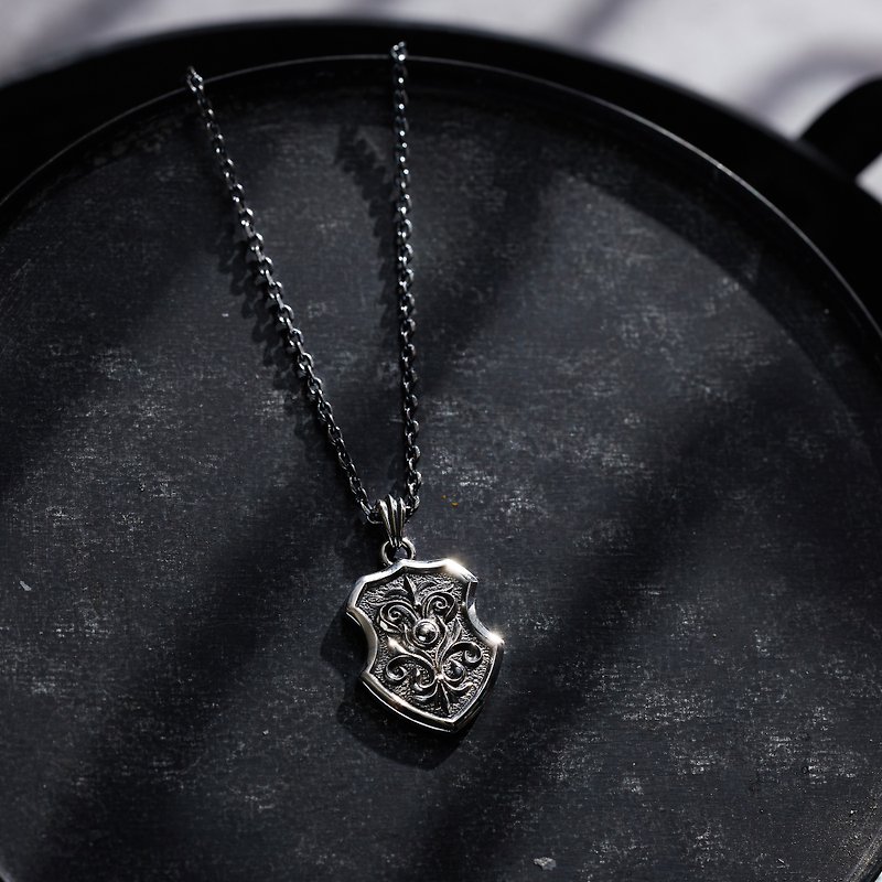 Stone | Baroque Knight Shield Necklace Silver - Necklaces - Sterling Silver Silver