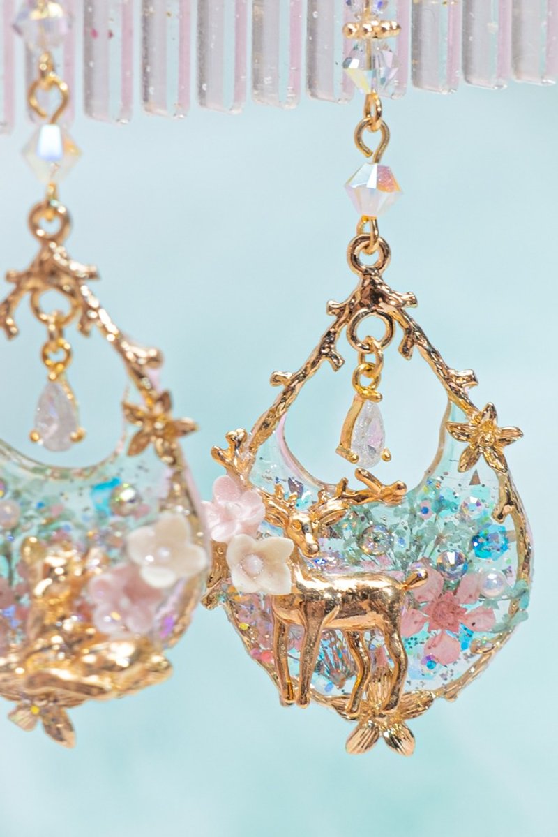 蜃鹿S925兩用乾燥花耳環 - 耳環/耳夾/耳骨夾 - 黏土 綠色