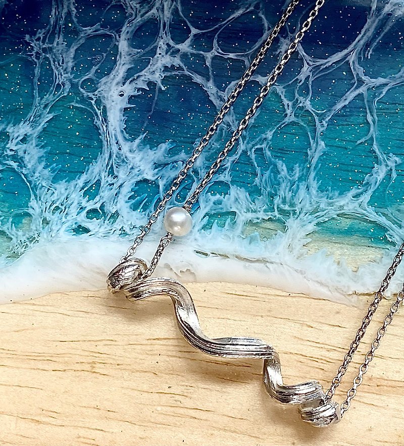 Handmade Silver Jewelry-999 Sterling Silver Pendant-Summer Sea waves - สร้อยคอ - เงินแท้ สีเงิน