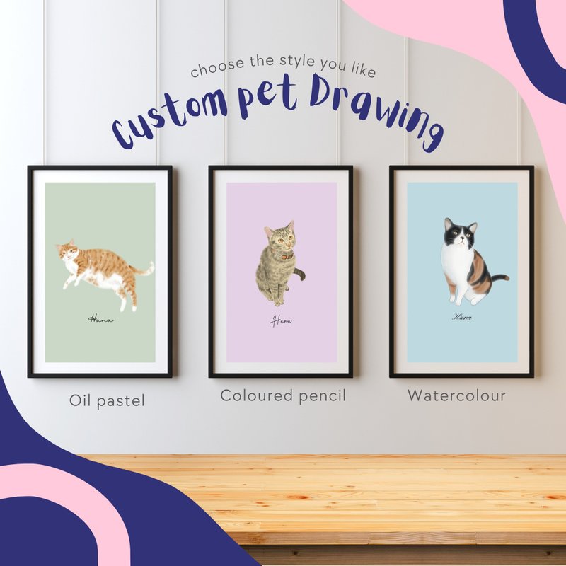 【Pet portrait】Customised pet drawing | 3 brush styles | unique gift & home decor - Customized Portraits - Other Materials 