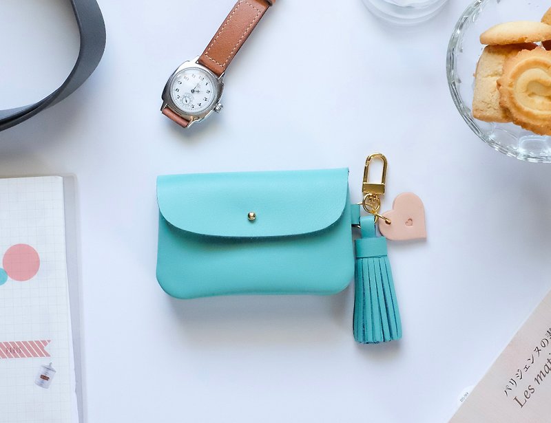 Blue/ Turquoise business card holder, leather case , credit card wallet - 化妝袋/收納袋 - 真皮 藍色
