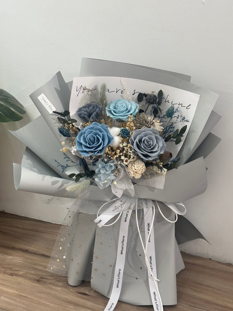 Blue-gray series\Valentine's Day bouquet\Eternal flower bouquet - ของวางตกแต่ง - พืช/ดอกไม้ สีน้ำเงิน