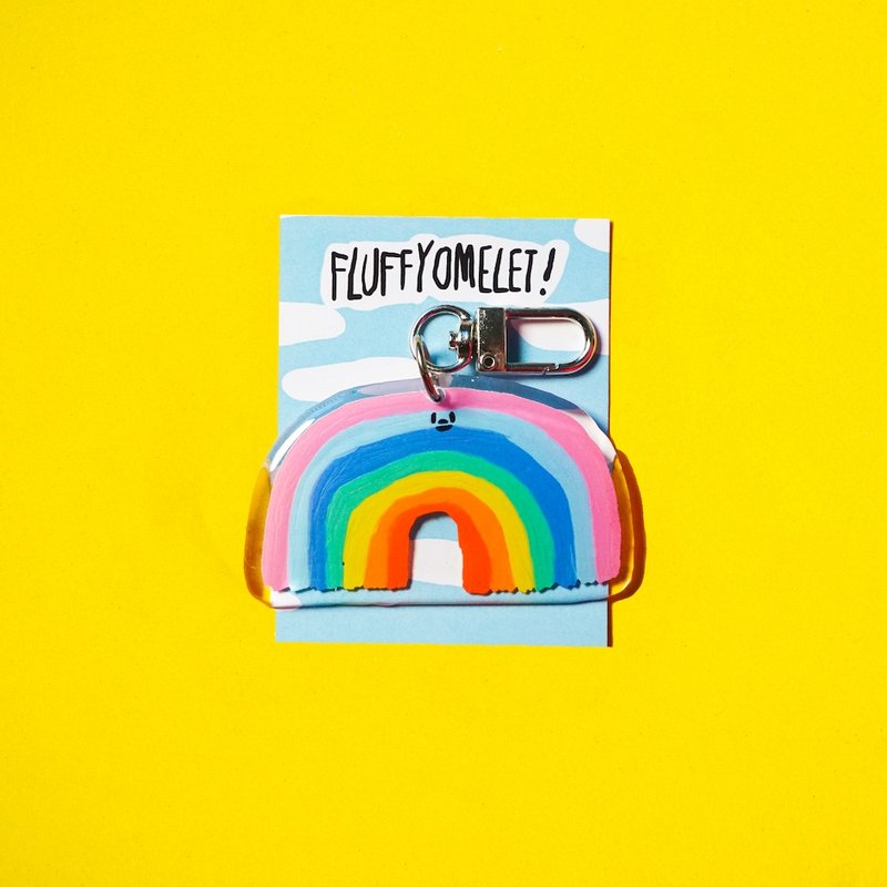 Fluffy Omelet Keychain / Pin / Phone Grip - SUPER RAINBOW - 吊飾/掛飾 - 壓克力 多色