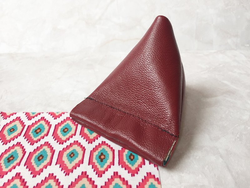 PY87-Red leather pyramid flex frame coin purse - Coin Purses - Genuine Leather Red