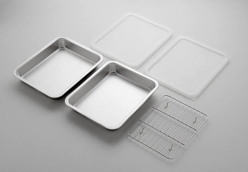 Arnest 燕三良品長型不鏽鋼收納盒 / 焗烤盤 / 烤架 五件組 - 便當盒/飯盒 - 不鏽鋼 銀色