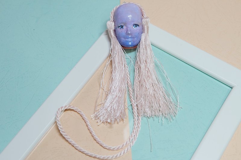 Barbie head necklace /vintage doll face/Purple/tassel/Exaggeration/dreamy color - Earrings & Clip-ons - Silicone Purple