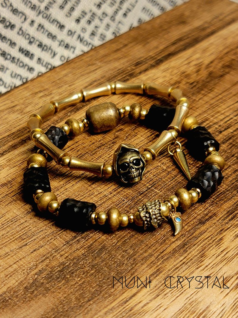 . Immortal legend. Bronze retro nostalgic black sandalwood European and American style fashion texture personality set chain design - Bracelets - Copper & Brass Brown