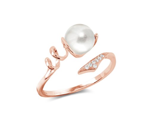 Majade Jewelry Design 珍珠獨特求婚戒指 14k玫瑰金鑽石彗星結婚戒指 簡約星空定情指環